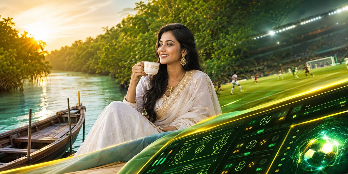 সুন্দরবনের পটভূমিতে cp12 ক্যাসিনো গেম উপভোগ করছেন একজন বাংলাদেশি খেলোয়াড়